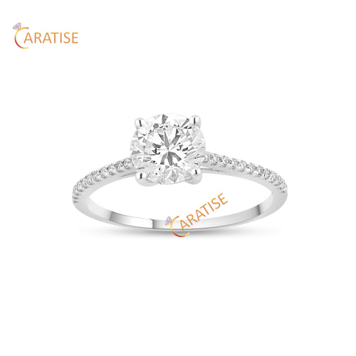 1.396 TDW Round Cut Pave Setting Moissanite Diamond Engagement Ring 925 Silver