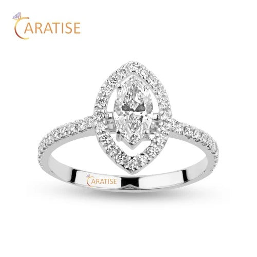 0.838 TDW Marquise & Round Cut Diamond Halo Ring 925 Silver