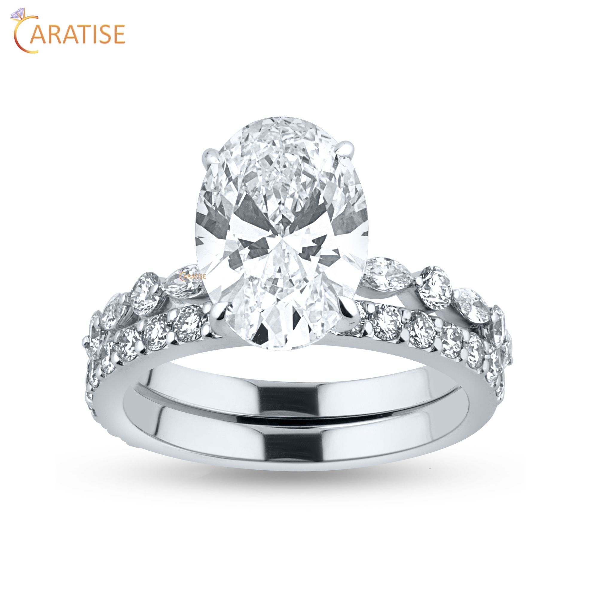 3.20 TDW Oval,Marquise & Round Cut Moissanite Diamond Ring | 925 Silver