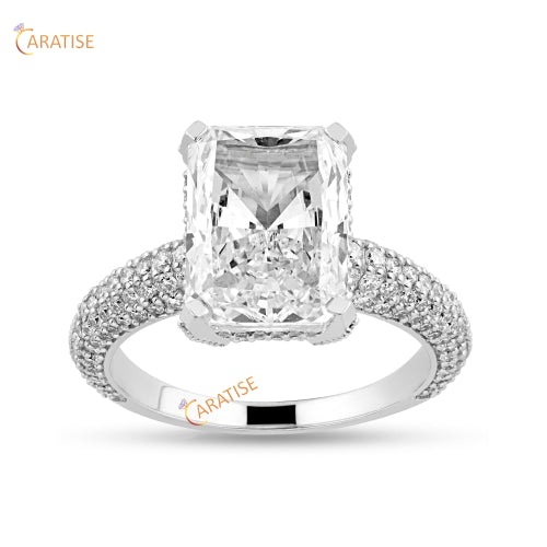 6.21 TDW Radiant & Round Cut Dimaond Ring 925 Silver