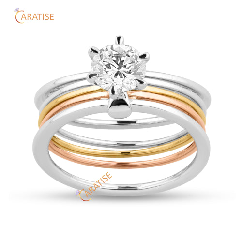 0.93 TDW Round Cut Moissanite Diamond Ring 925 Silver