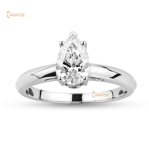 0.97 TDW Pear Cut Moissanite Diamond Solitaire Ring 925 Silver