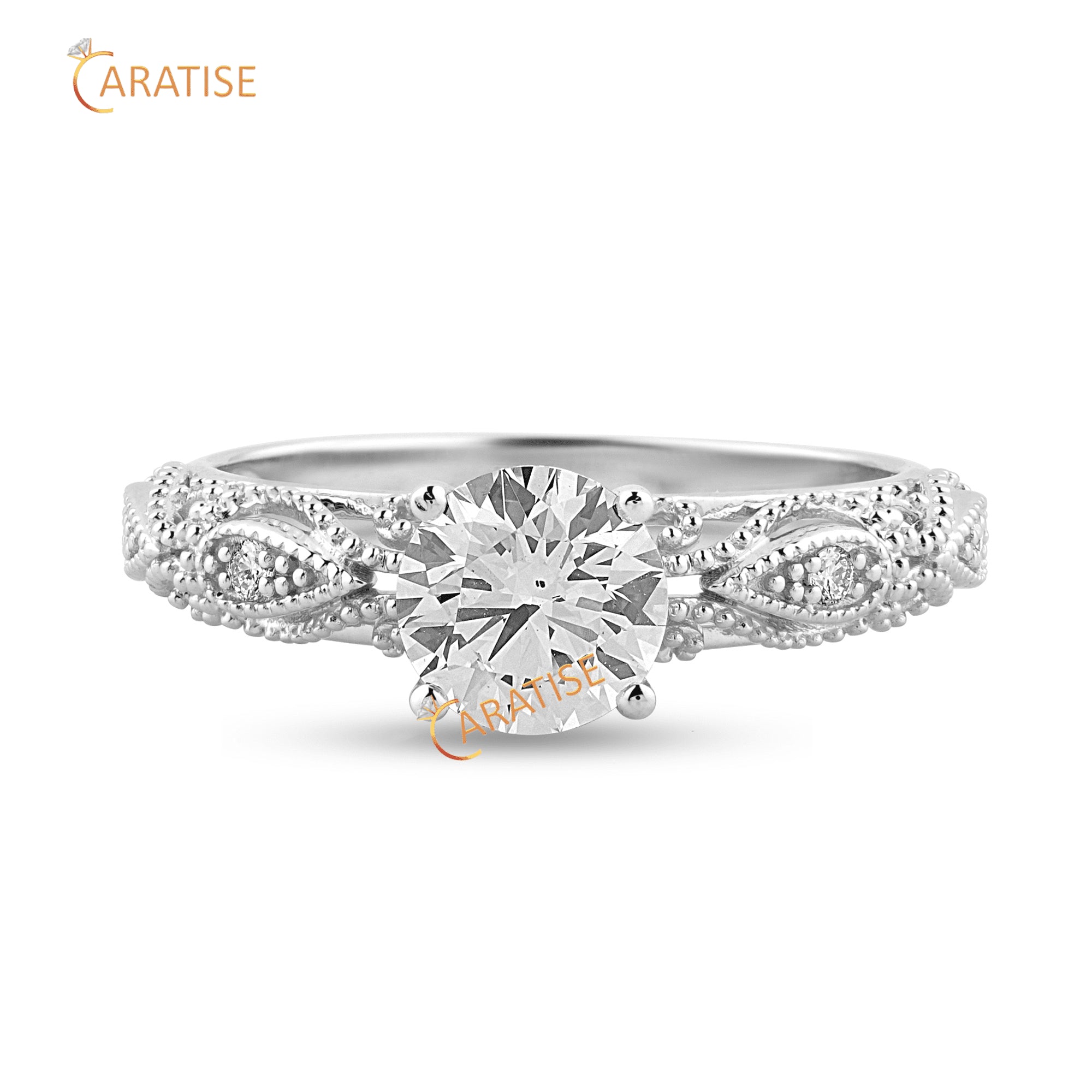 1.056 TDW Round Cut Diamond Engagement Ring 925 Silver