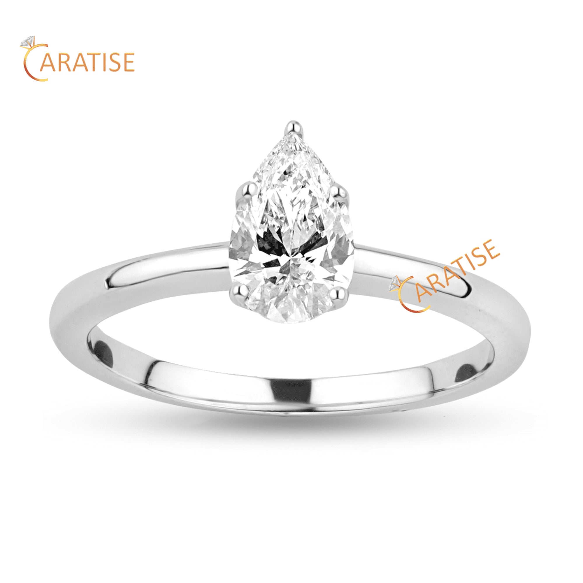 0.87 TDW Pear Cut Diamond Solitaire Ring 925 Silver