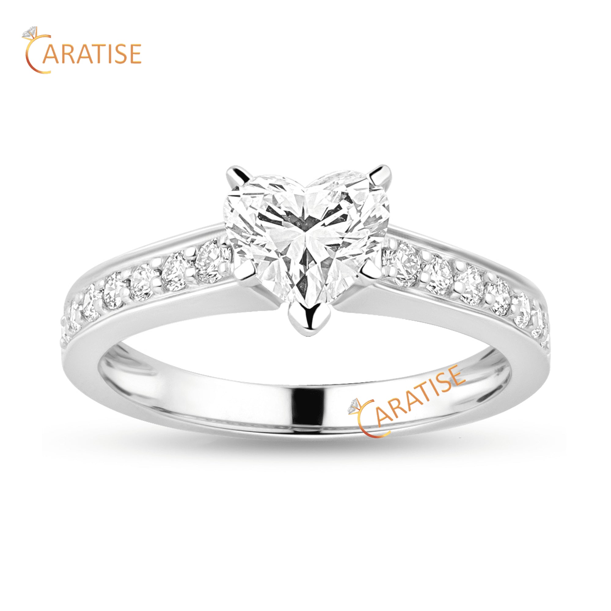 1.568 TDW Heart & Round Cut Moissanite Diamond Engagement Ring 925 Silver