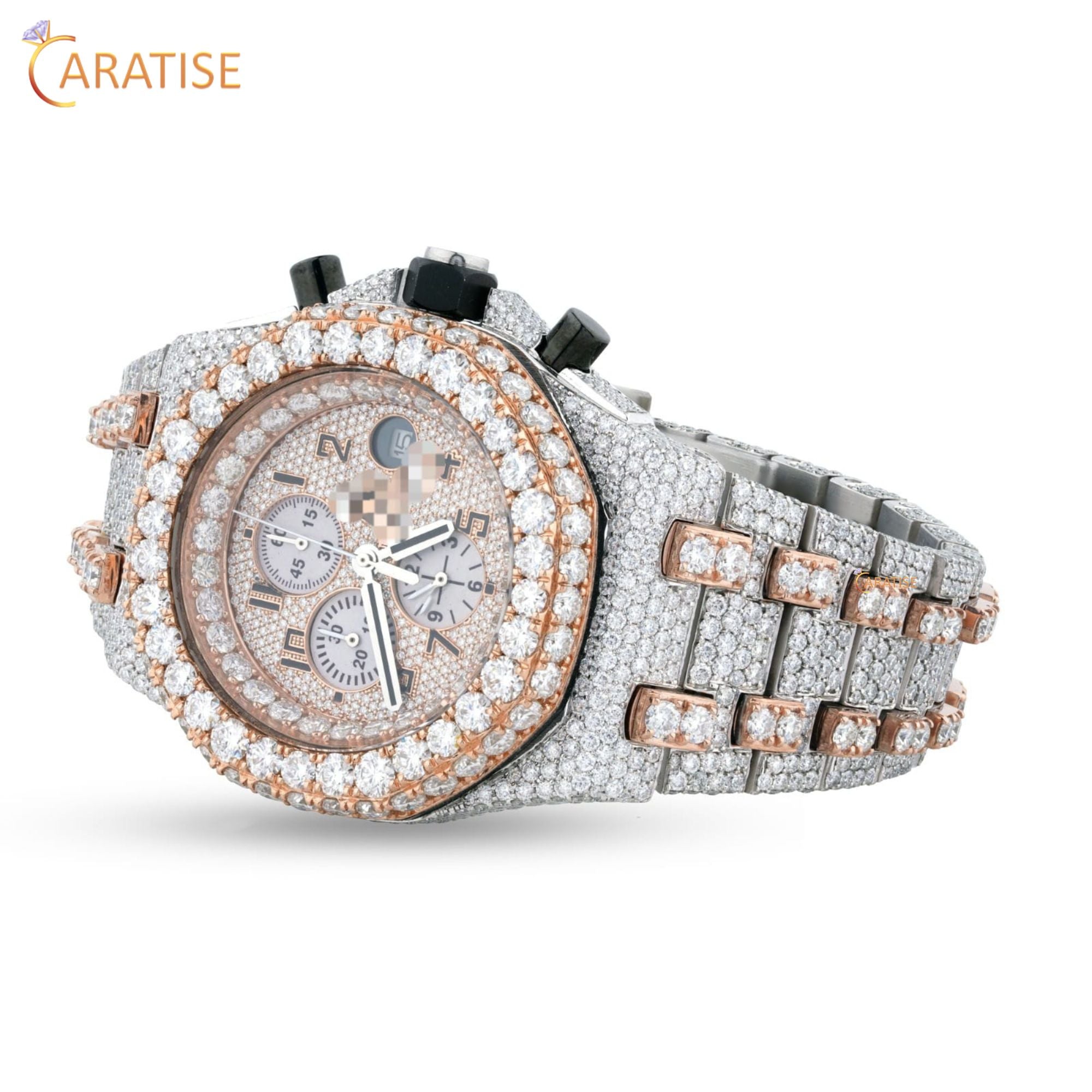 21.82 TDW Round Cut Moissanite Diamond Watch Stainless Steel