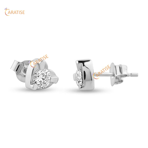 0.68 TDW Round Cut Diamond Stud Earring 925 Silver