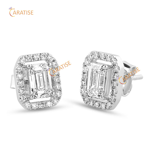 1.78 TDW Emerald And Round Cut Diamond Earring 925 Silver