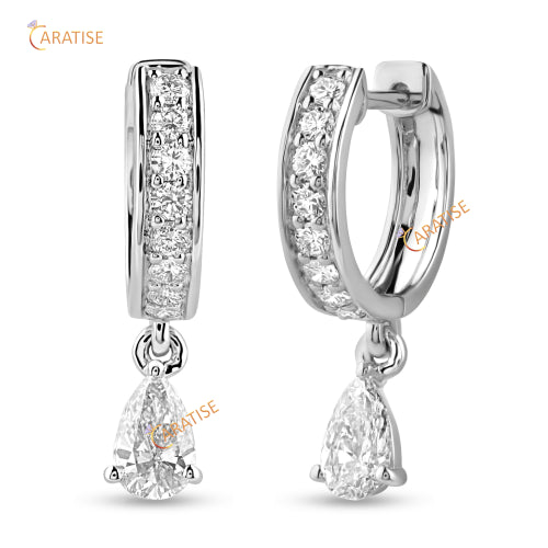 0.88 TDW Pear And Round Cut Diamond Earring 925 Silver