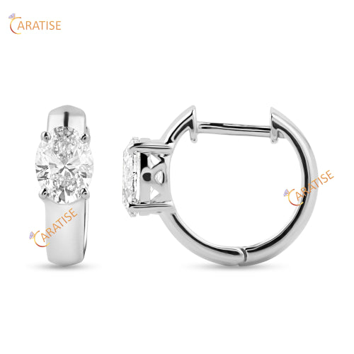 0.90 TDW Oval Cut Diamond Hoop Earring 925 Silver