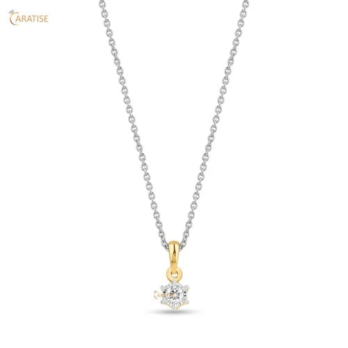 0.09 TDW Round Diamond Solitaire Pendant 925 Silver