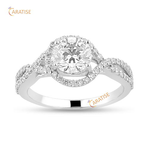 1.19 TDW Round Cut Moissanite Diamond Halo Ring 925 Silver