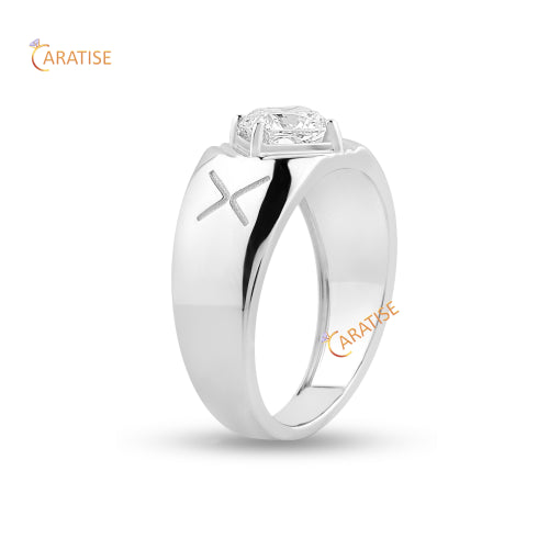 1.51 TDW Cushion Cut Men's Diamond Ring 925 Silver