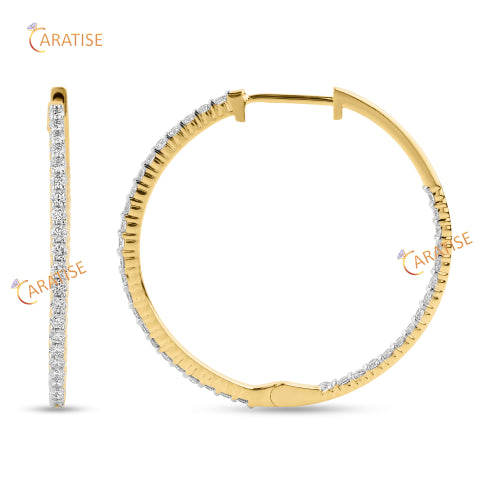 0.912 TDW Round Cut Diamond Hoop Earring 925 Silver