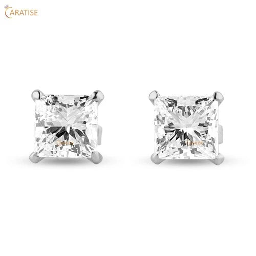 1.35 TDW Princess Cut Diamond Stud Earring 925 Silver