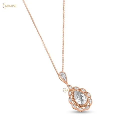 7.414 TDW Pear,Marqise& Round Cut Diamond Pendant and Earring With Chain 925 Silver