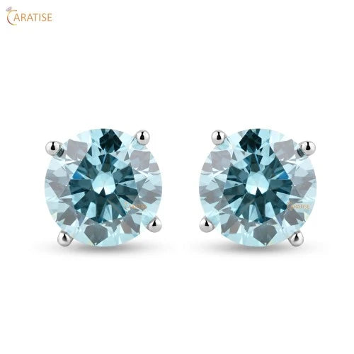 5.00 TDW Blue Round Cut Diamond Stud 925 Silver