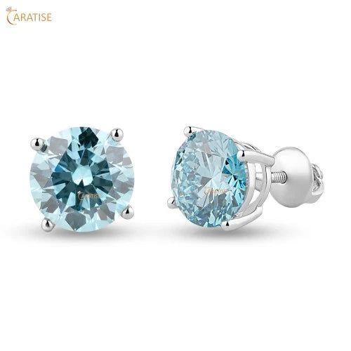 5.00 TDW Blue Round Cut Diamond Stud 925 Silver