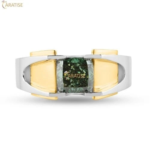 1.65 TDW F.G.Cushion Cut Diamond Men's Ring 925 Silver