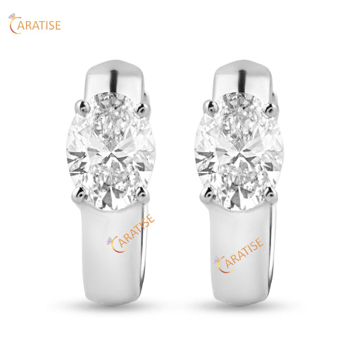 0.90 TDW Oval Cut Diamond Hoop Earring 925 Silver