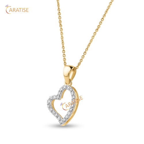 0.21 TDW Round Cut Diamond Heart Pendant With Chain 925 Silver