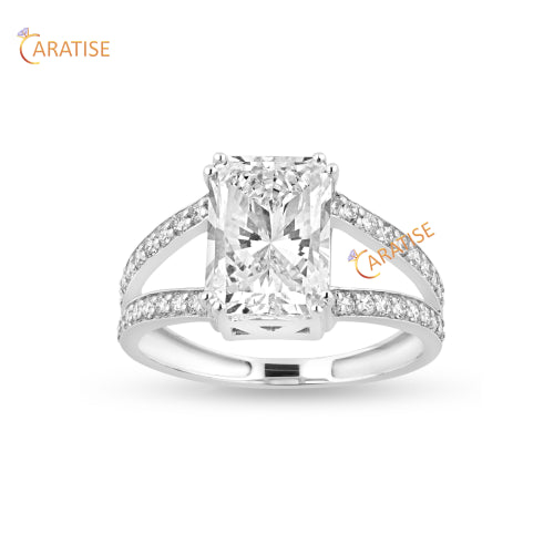 3.27 TDW Radiant & Round Cut Diamond Engagement Ring 925 Silver