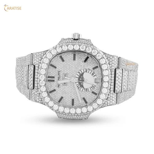 22.25 TDW Round Cut Men's Diamond Watch | Moissanite Diamond | Stainless Steel | Birthday Gift For Him