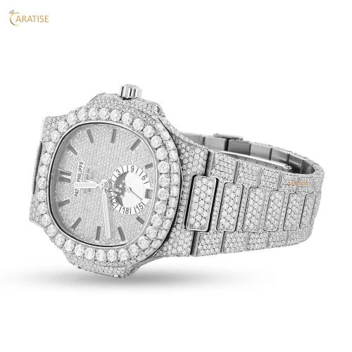 22.25 TDW Round Cut Men's Diamond Watch | Moissanite Diamond | Stainless Steel | Birthday Gift For Him