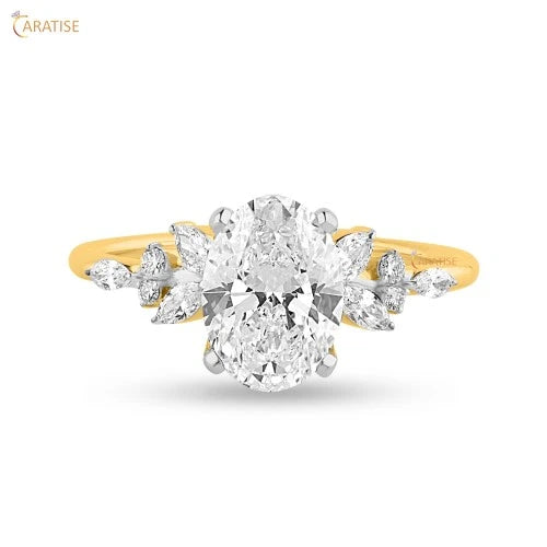 2.20 TDW Oval, Marquise & Round Cut Diamond Engagement Ring 925 Silver