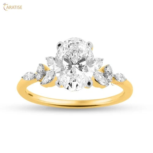 2.20 TDW Oval, Marquise & Round Cut Diamond Engagement Ring 925 Silver