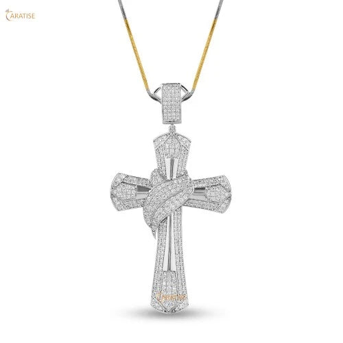 2.304 TDW Round Cut Diamond Cross Pendant 925 Silver