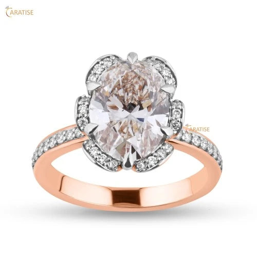 3.32 TDW Oval & Round Cut Diamond Solitaire Ring 925 Silver