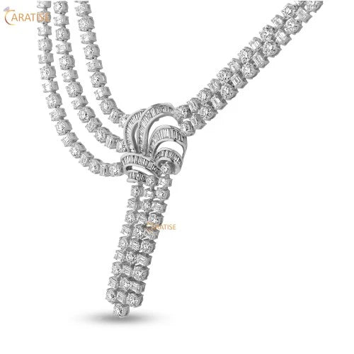 36.35 TDW Emerald, Baguette & Round Cut Diamond Necklace 925 Silver