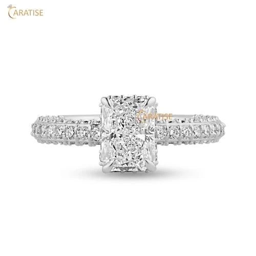 3.12 TDW Radiant & Round Cut Diamond Engagement Ring 925 Silver