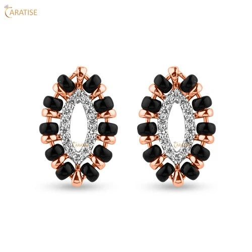 0.14 TDW Round Cut & Black Pearl Earring 925 Silver