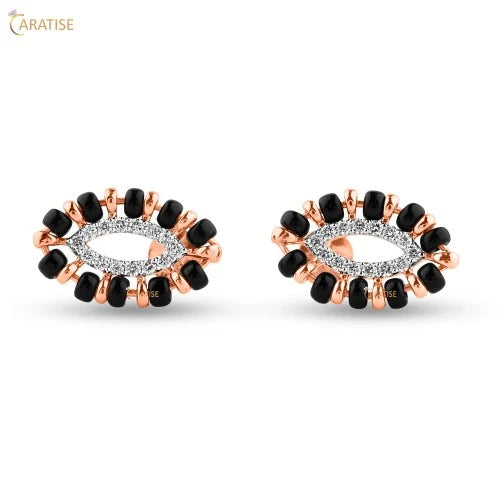 0.14 TDW Round Cut & Black Pearl Earring 925 Silver