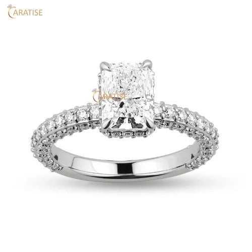3.12 TDW Radiant & Round Cut Diamond Engagement Ring 925 Silver