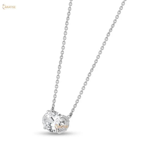 3.52 TDW Oval Cut Diamond Solitaire Pendant 925 Silver
