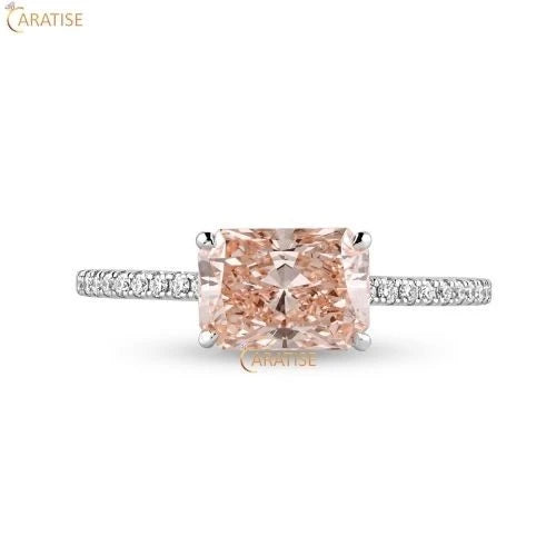 1.39 TDW F.P. Radiant & Round Cut Moissanite Diamond Engagement Ring 925 Silver