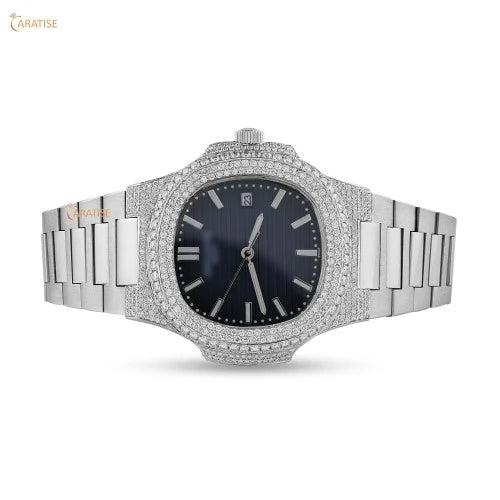 4.11 TDW Round Cut Diamond Watch | Stainless Steel | Ethical Moissanite Diamond Watch | Engagement Gift For Him | EF-VS Color