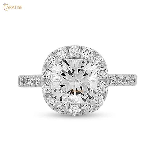 3.00 TDW Cushion & Round Cut Diamond Halo Ring 925 Silver