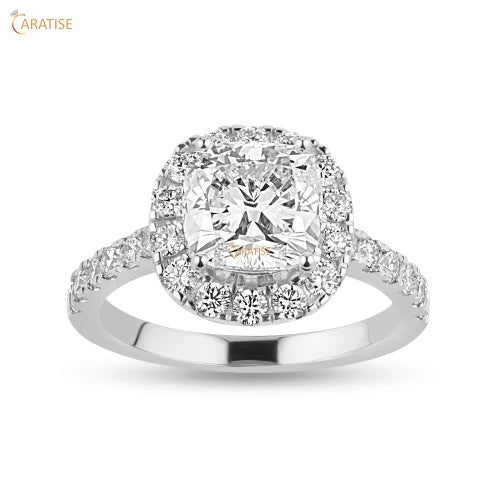 3.00 TDW Cushion & Round Cut Diamond Halo Ring 925 Silver