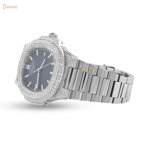4.11 TDW Round Cut Diamond Watch | Stainless Steel | Ethical Moissanite Diamond Watch | Engagement Gift For Him | EF-VS Color