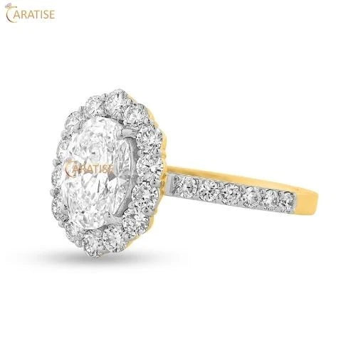 1.28 TDW Oval & Round Cut Moissanite Diamond Halo Ring 925 Silver