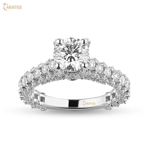 2.35 TDW Round Cut Diamond Halo Ring 925 Silver