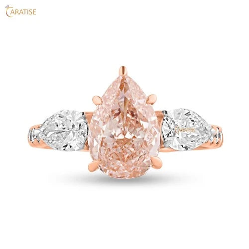 2.83 TDW F.P.Pear & Round Cut Diamond Ring 925 Silver