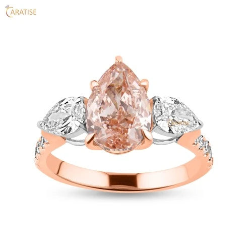 2.83 TDW F.P.Pear & Round Cut Diamond Ring 925 Silver