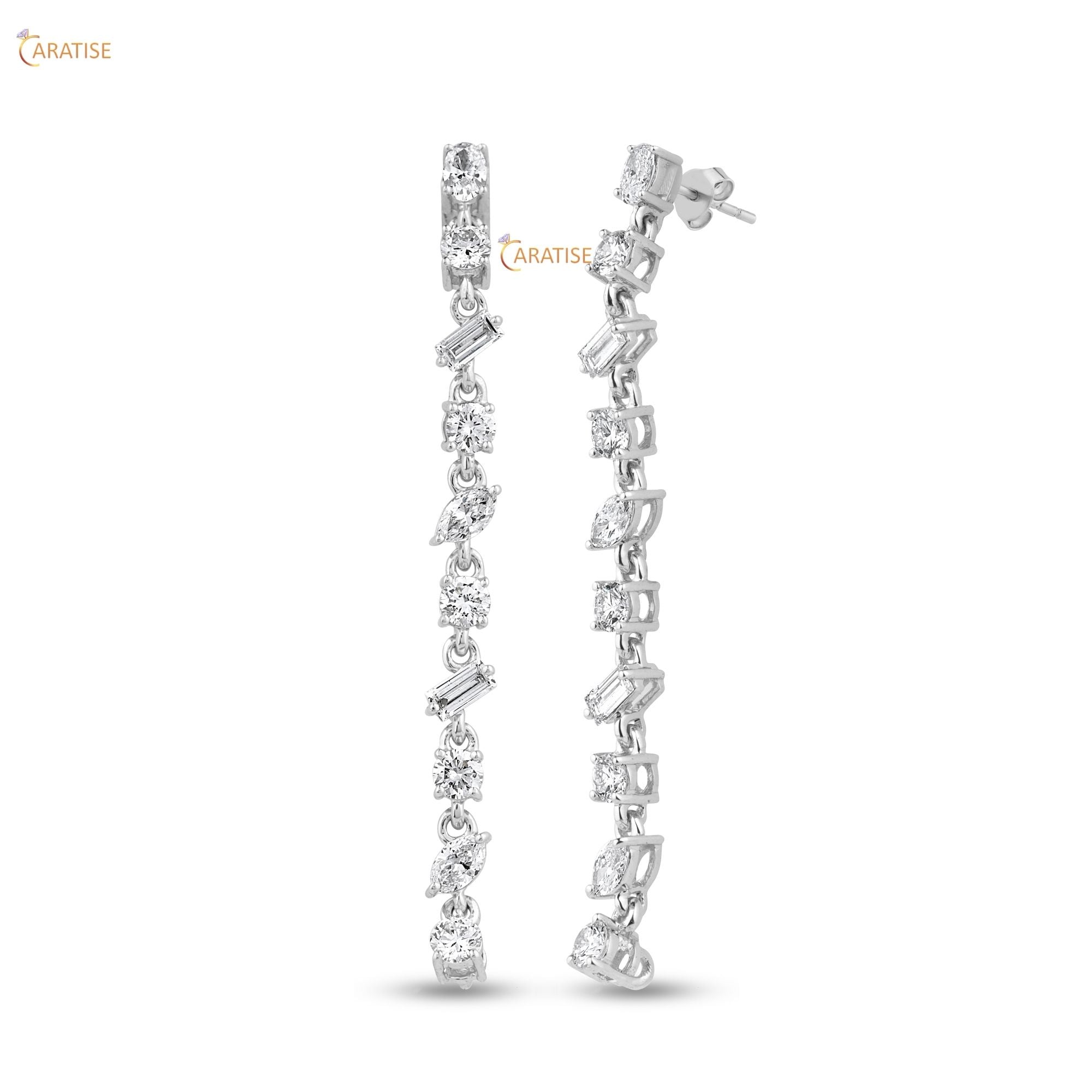 0.90 TDW Marquise,Baguette,Oval & Round Cut Diamond Earring 925 Silver