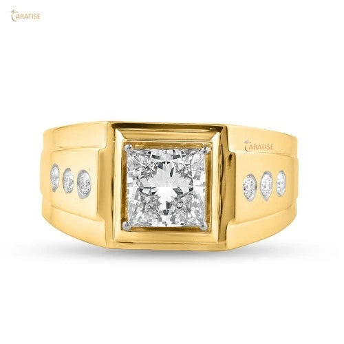 2.09 TDW Princess & Round Cut Diamond Men's Ring 925 Silver