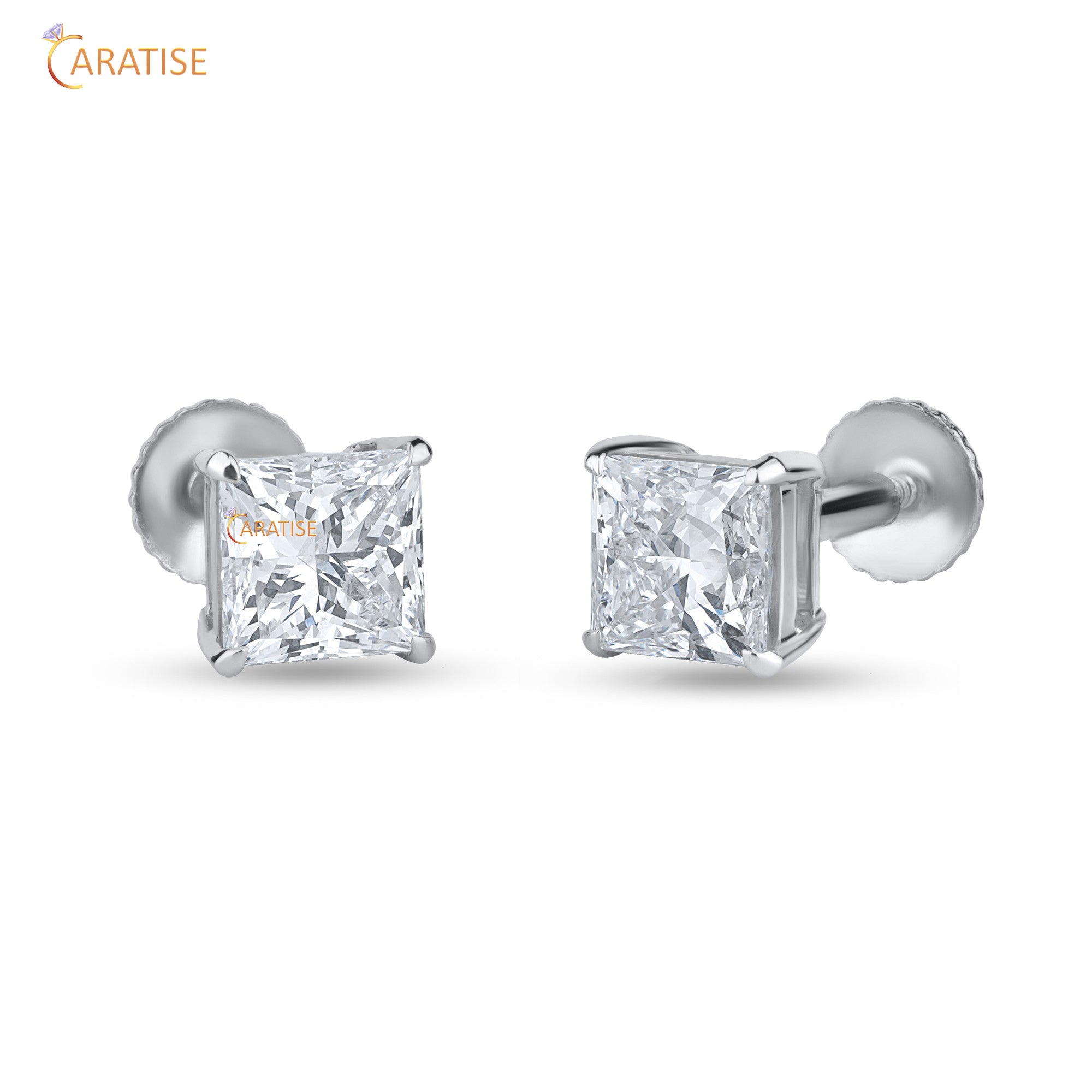 2.00 TDW Princess Cut Moissanite Diamond Stud Earring 925 Silver